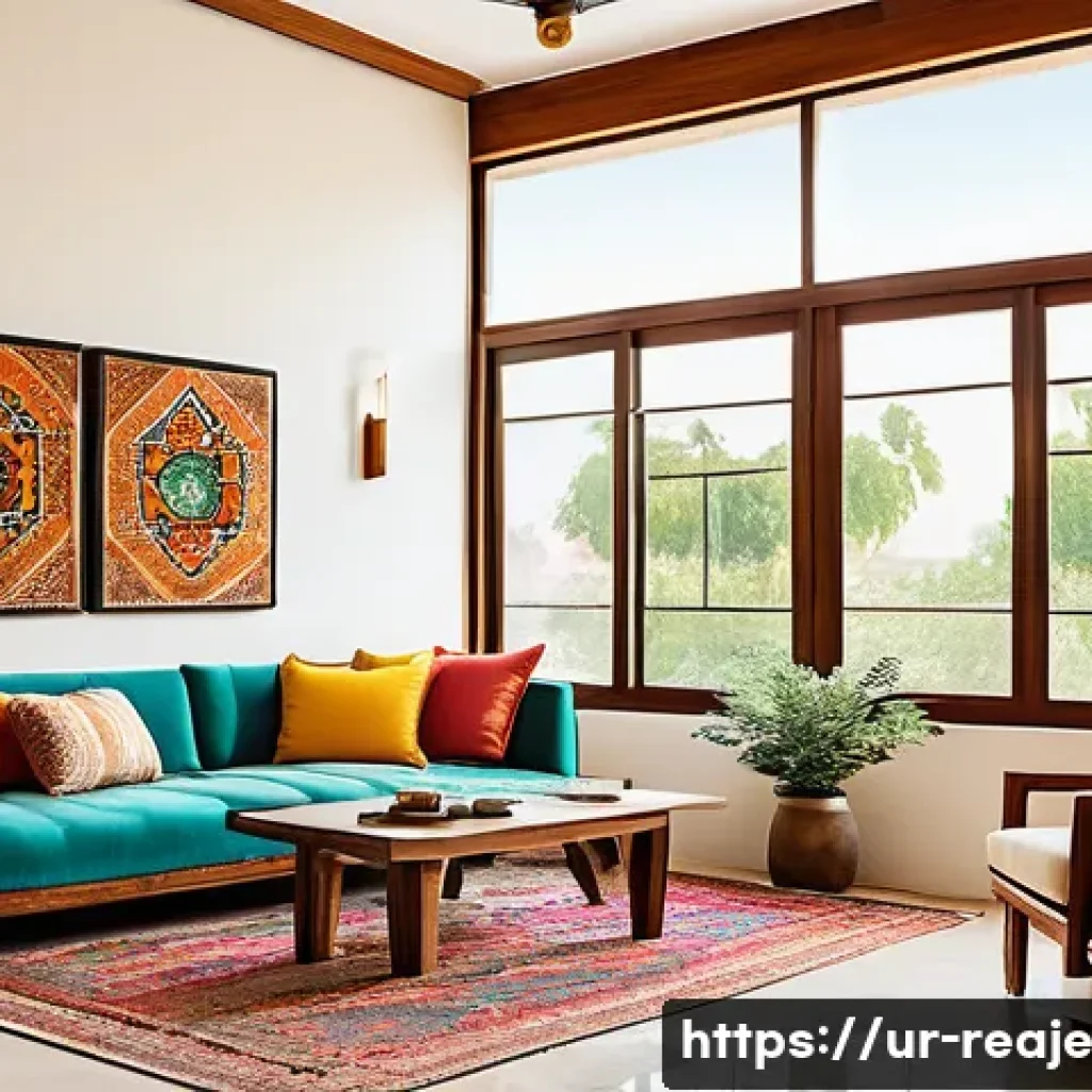 2024년 리모델링 시장과 부동산 전망 - A modern Pakistani living room interior showcasing eco-friendly and sustainable materials prominentl...