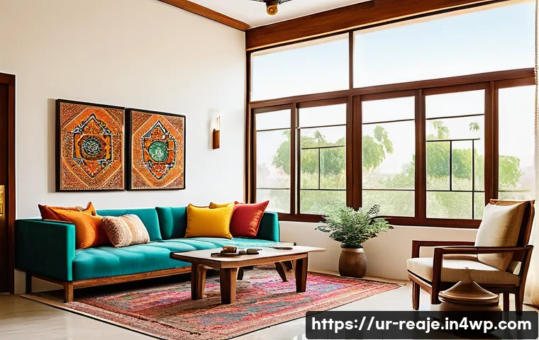 2024년 리모델링 시장과 부동산 전망 - A modern Pakistani living room interior showcasing eco-friendly and sustainable materials prominentl...
