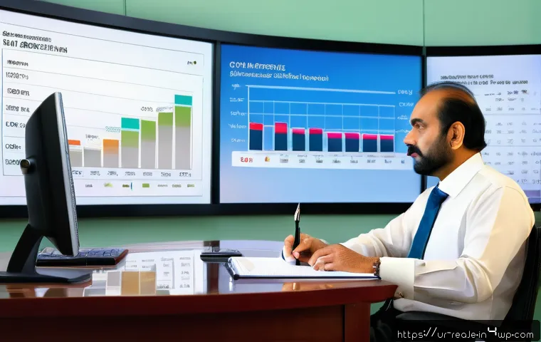 부동산 시장의 투자자 행동 패턴 - A detailed, professional real estate investor's office scene in Karachi, Pakistan, showing a middle-...