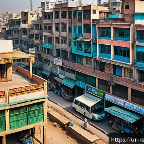 Home 32 부동산 시장의 생애 주기 분석 - A detailed urban real estate market scene in Pakistan showing a bustling cityscape with diverse resi...