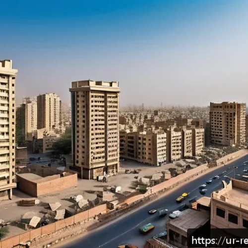 Home 30 부동산 시장의 재고 소진과 가격 변화 - A detailed urban real estate market scene in Pakistan showing a busy cityscape with high-rise reside...