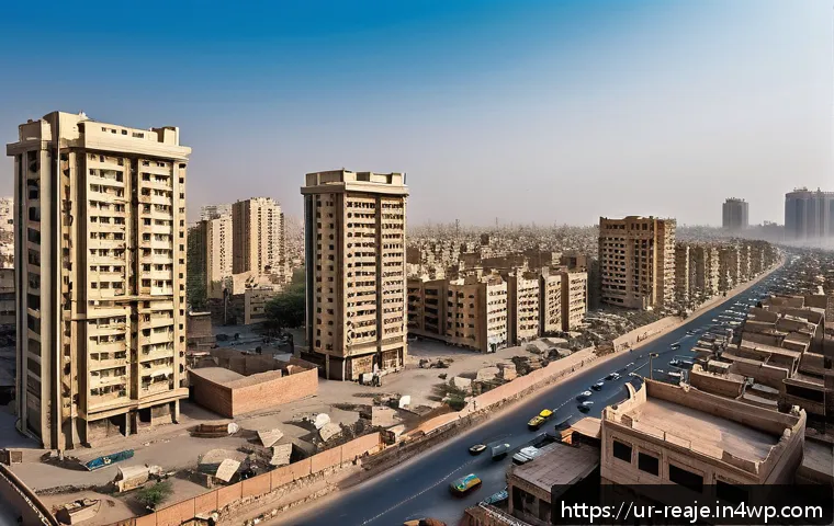 부동산 시장의 재고 소진과 가격 변화 - A detailed urban real estate market scene in Pakistan showing a busy cityscape with high-rise reside...