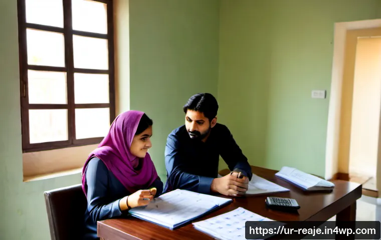 Home 17 부동산 시장 전망과 정부 정책 - Photorealistic wide-angle view of a modern Pakistani middle-class family reviewing a home purchase a...